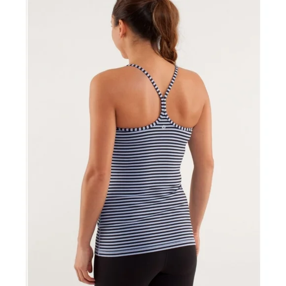 Lululemon Striped Power Y Tank Top Spaghetti Strap Blueish-Purpleish/Black Sz 6 - Picture 4 of 15